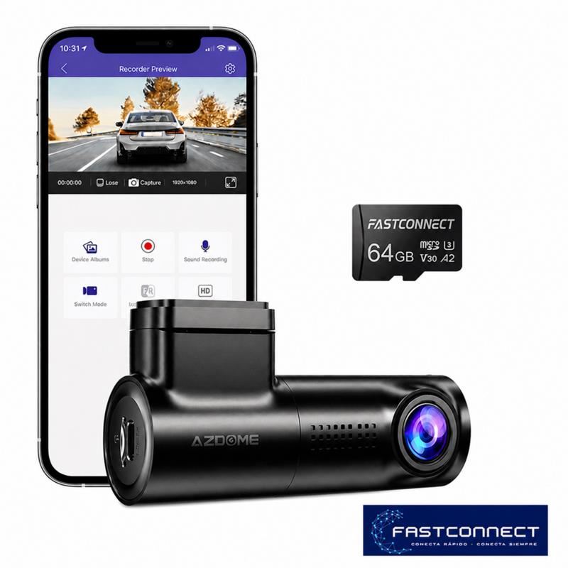 CAMARA PARA AUTOS DASHCAM AZDOME M330 1080P WiFi + Micro SD 64GB